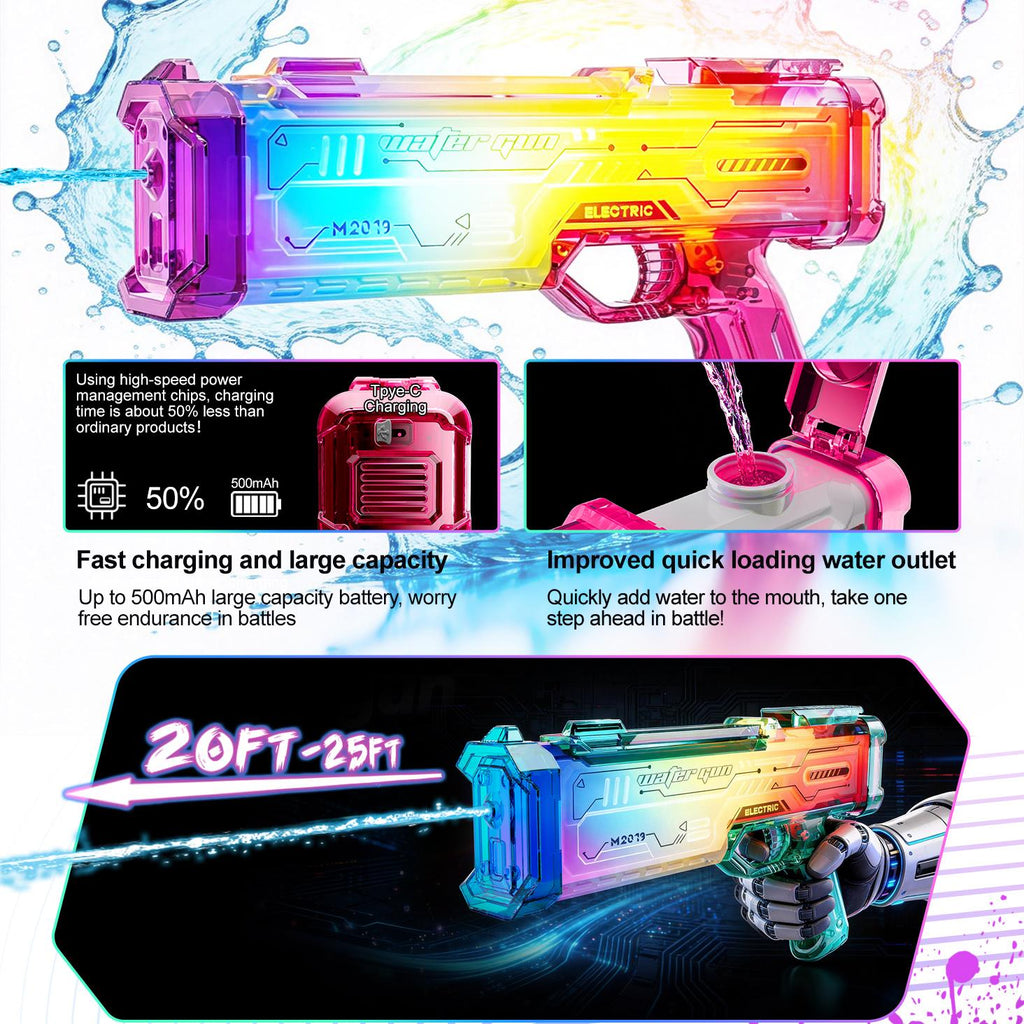 Blue Futuristic Electric Water Gun, Rechargeable Transparent Gradient Water Cann