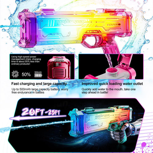 Blue Futuristic Electric Water Gun, Rechargeable Transparent Gradient Water Cann