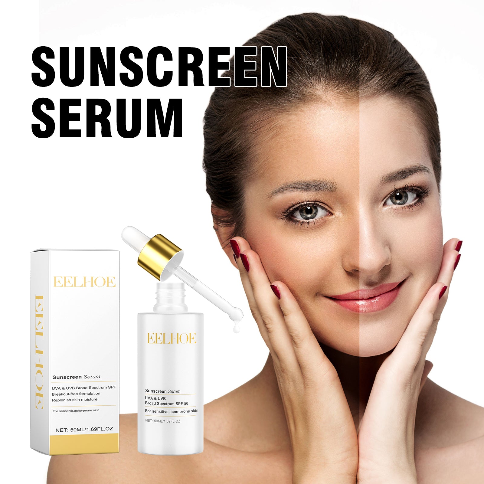 EELHOE Sunscreen Serum, Outdoor Protection Brightening Skin Hydrating Non-Greasy
