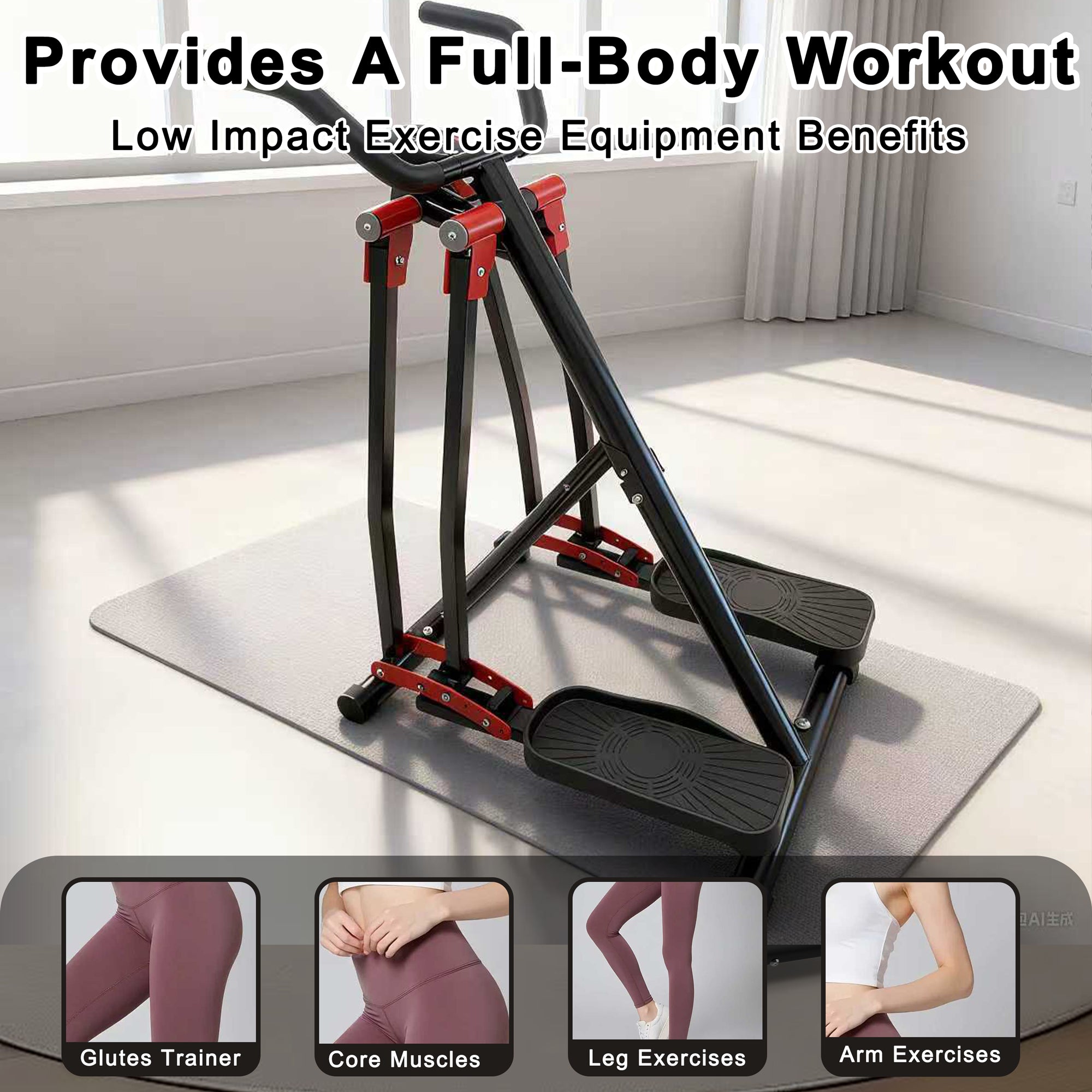 Air Walking Elliptical Machine - Foldable Cardio Cross Trainer Glider For Full-B