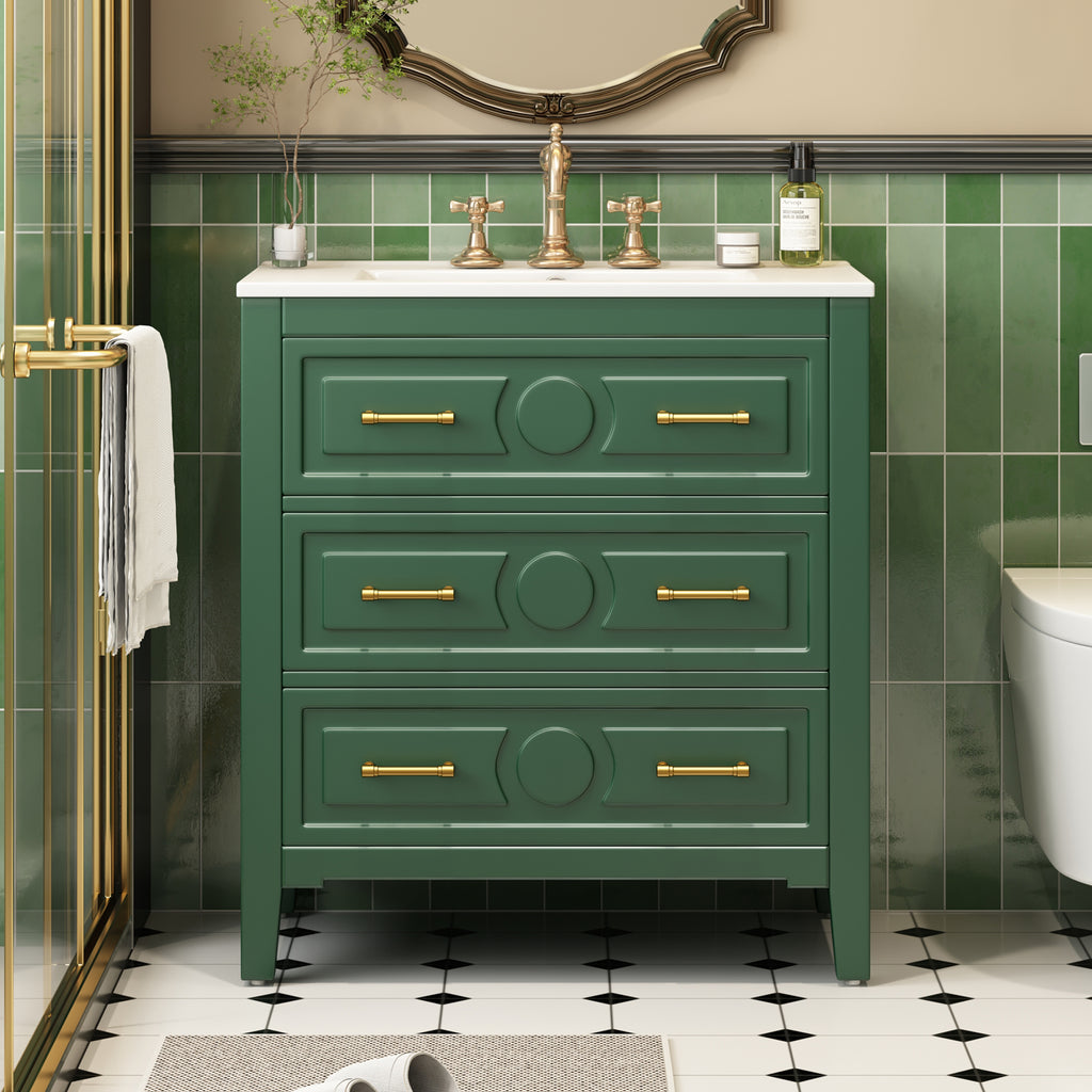 30   Bathroom Vanity With Ceramic Sink Combo, Free Standing Single Vanity Set Wi
