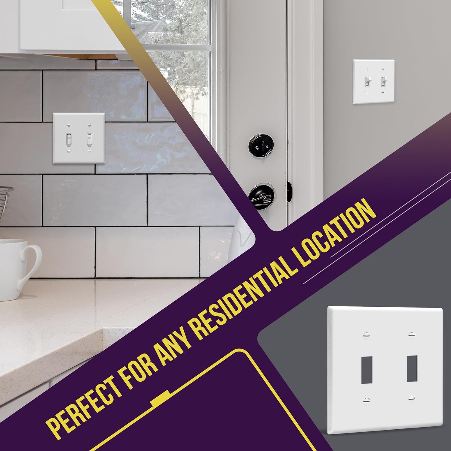 Double Toggle Light Switch Wall Plate, Size 2-Gang 4.50" X 4.57", Unbreakable Polycarbonate Thermoplastic, , White (10 Pack)
