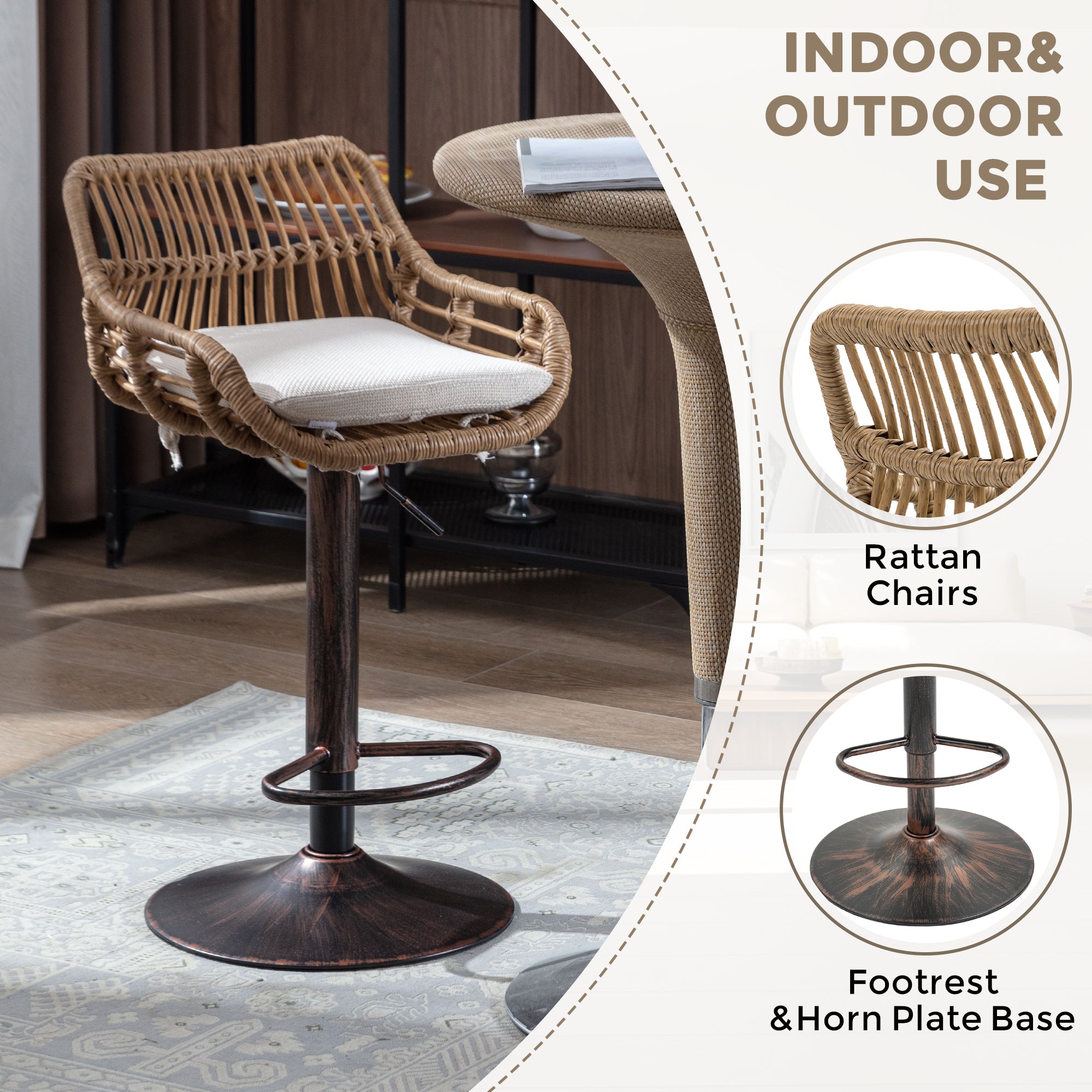 Modern Swivel Bar Stools Set Of 2 Adjustable Counter Height Chairs With Footrest