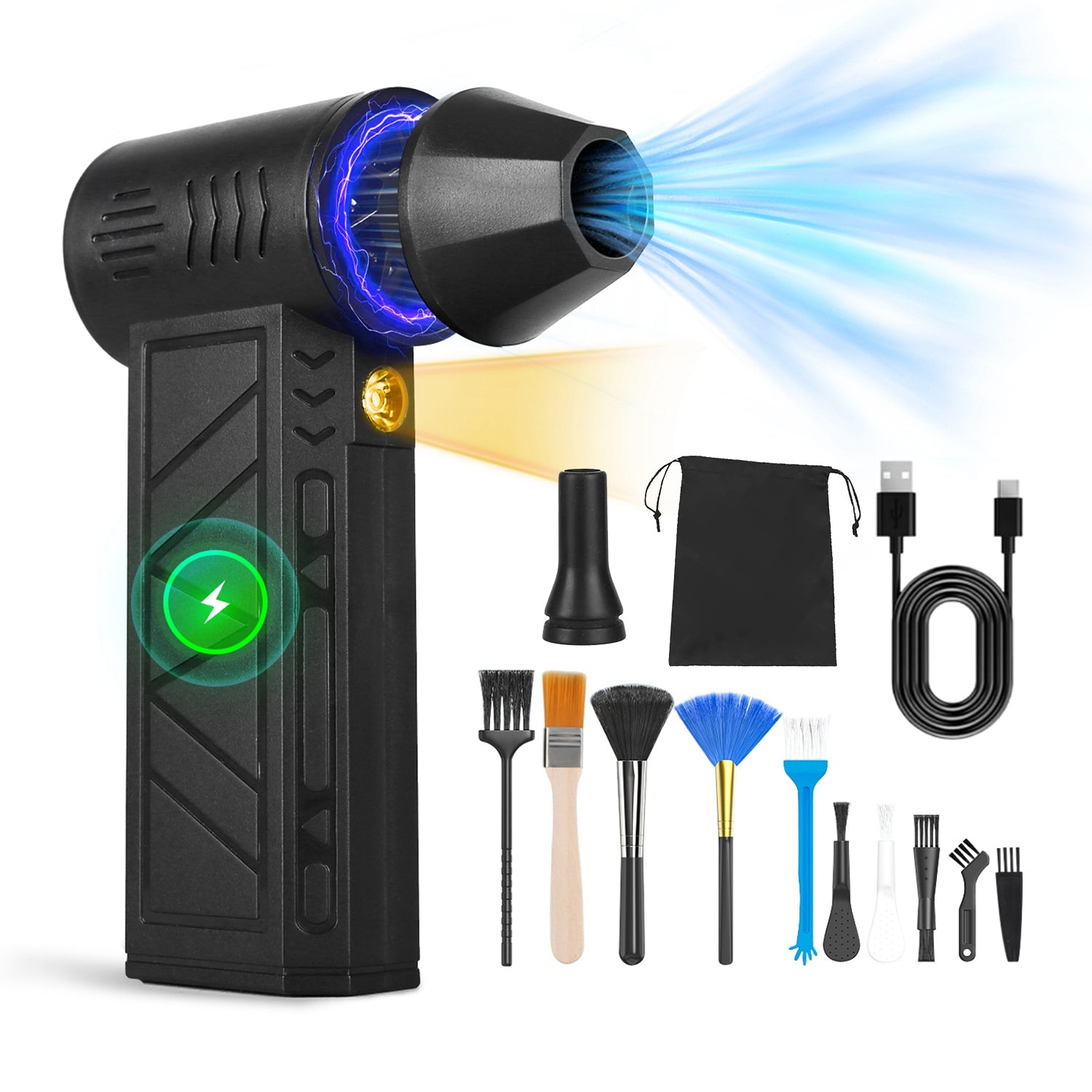 1Pc Compressed Air Duster With LED Light Up To 150000RPM Speed For PC Keyboard C