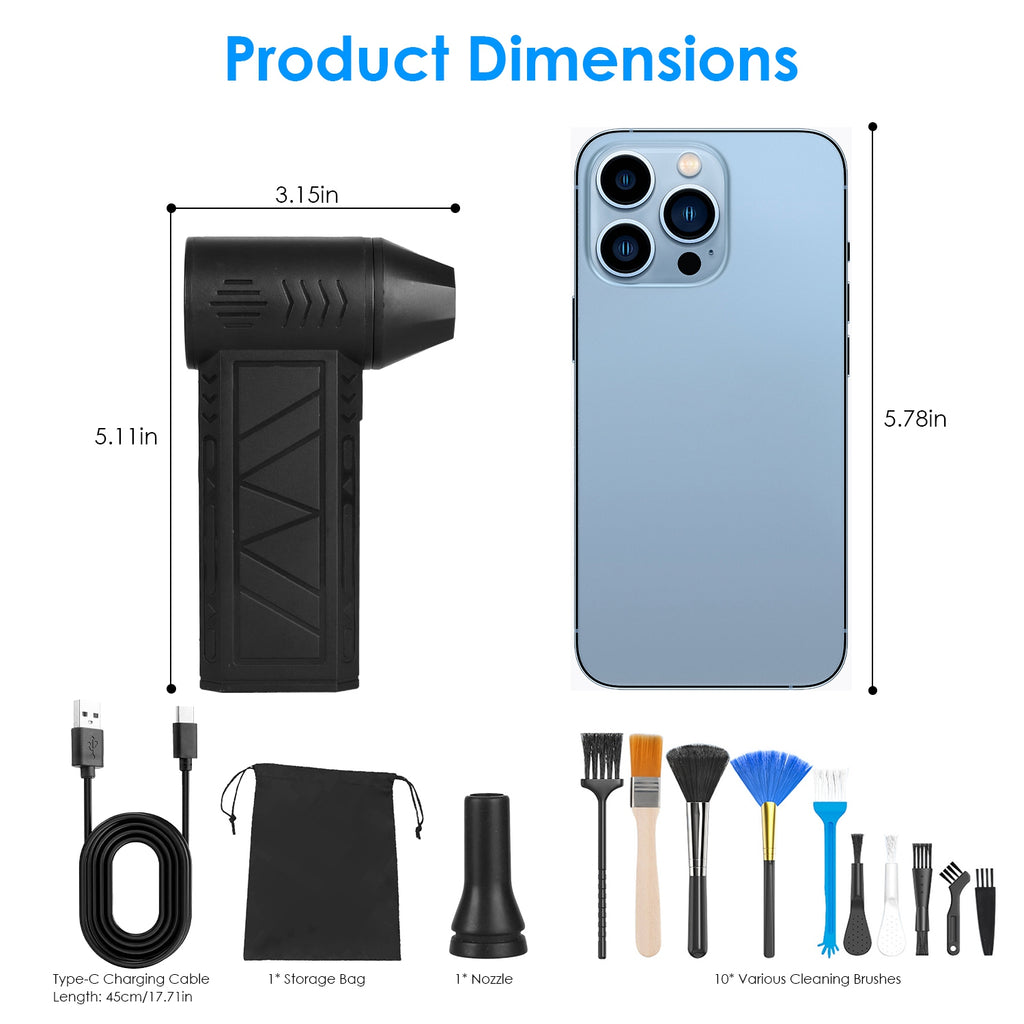 1Pc Compressed Air Duster With LED Light Up To 150000RPM Speed For PC Keyboard C