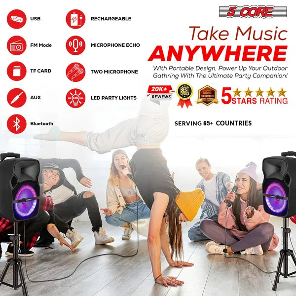 5 Core Party Speaker Bluetooth 250W Big Monster Powered Rechargeable Outdoor PA 