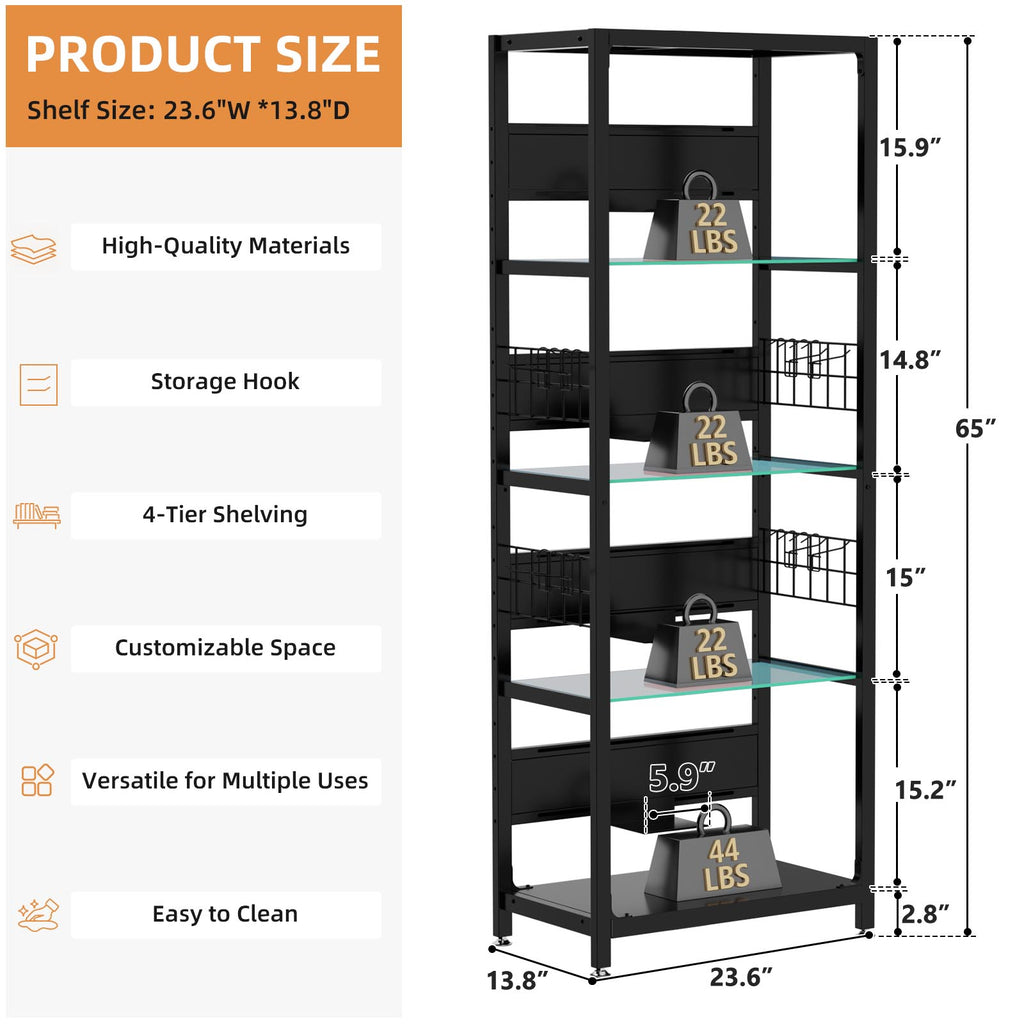 4-Tier Glass Display Shelf With RGB Lights, LED Lighted Curio Cabinet With Adjus