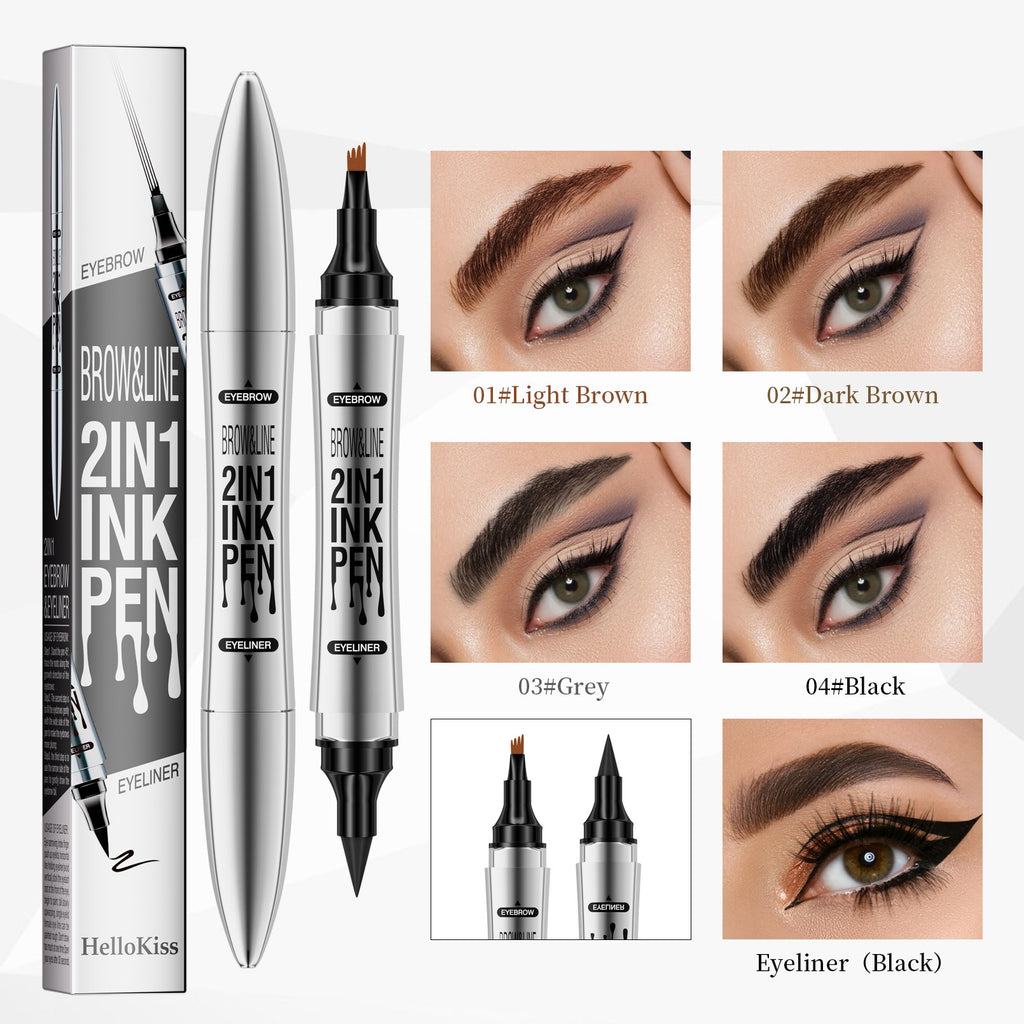 2 In 1 Microblading Eyebrow Pen, 4 Fork Tip,3D Waterproof Magic Eyebrow Pencil W