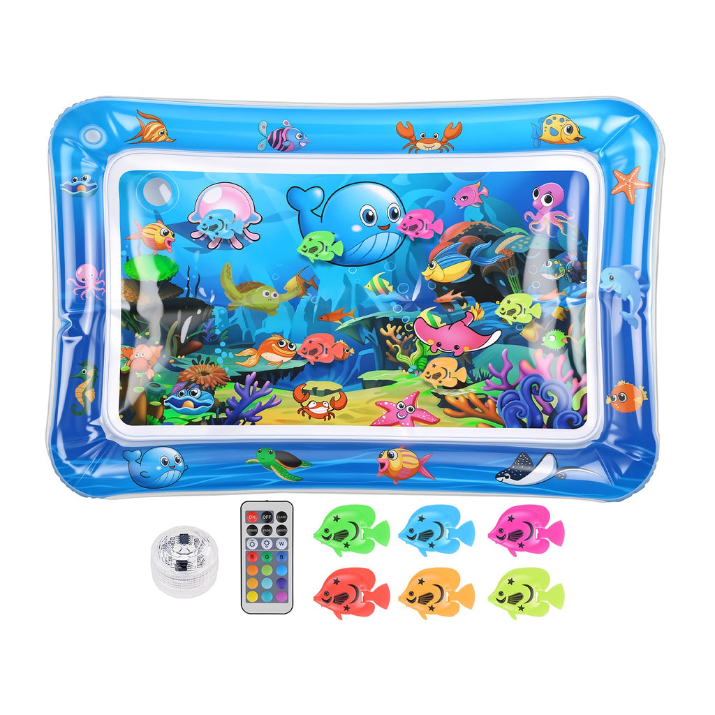 Cat Water Mat Interactive Sensory Play Mat With Floating Fish Toys LED Color Cha