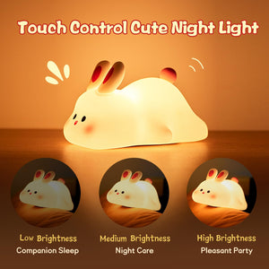Cute LED Night Light Touch Sensor Big Face Rabbit Silicone