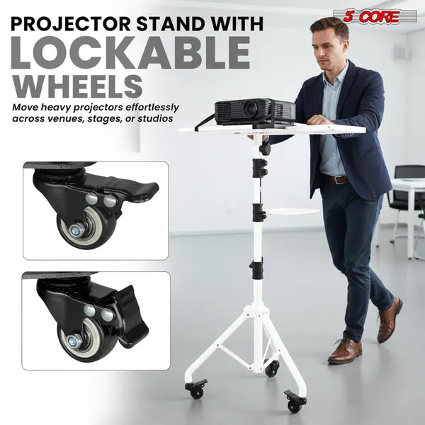 Projector Stand 29.5 To 71 Inch Adjustable Tripod 2 Shelves Portable Laptop Cart
