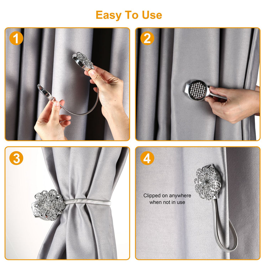 2 Packs Magnetic Curtain Tiebacks Extendable Floral Drape Holder Decorative Wind
