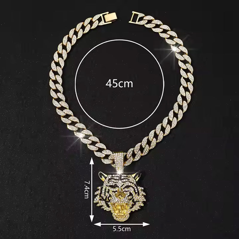 13mm Width Football Pendant Necklace,Hip Hop Green Eyes Tiger Head Pendant Neckl