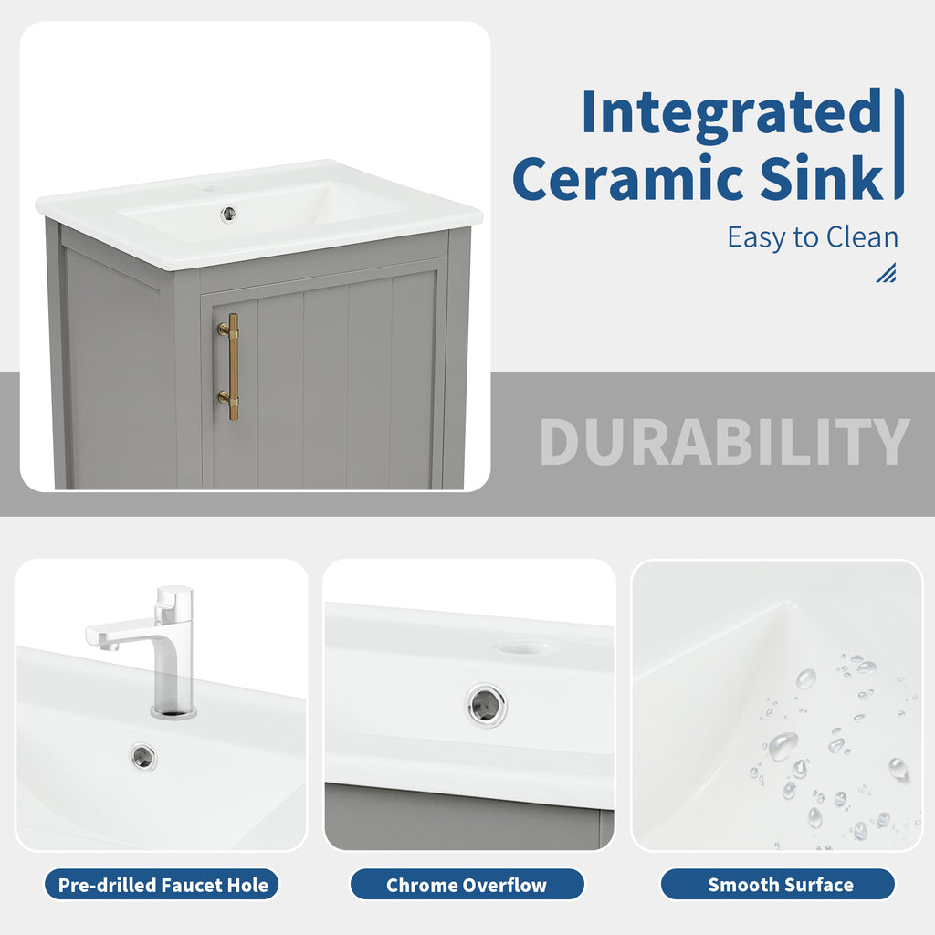 20  Bathroom Vanity With Sink, Bathroom Cabinet With Soft Closing Door, Storage 