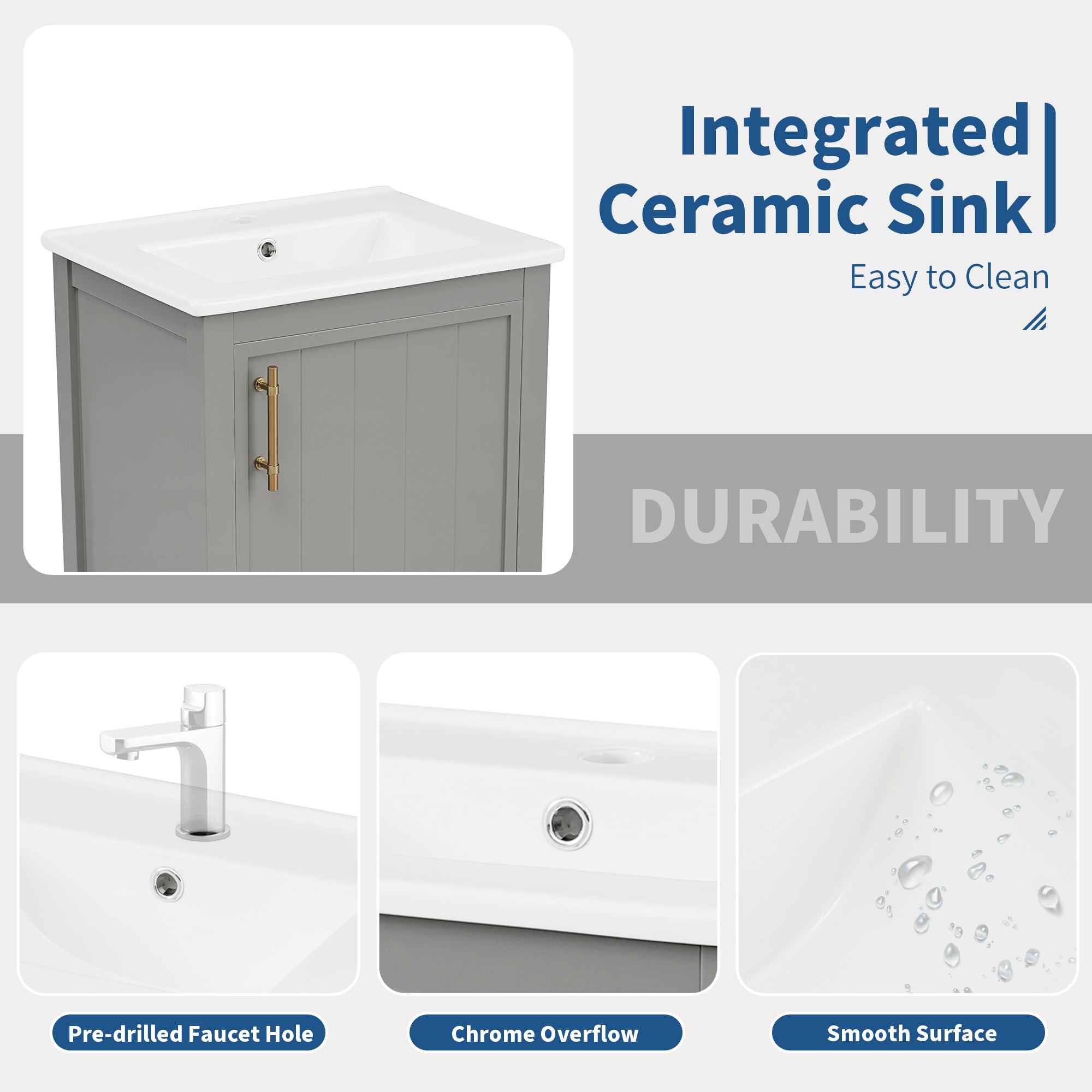 20  Bathroom Vanity With Sink, Bathroom Cabinet With Soft Closing Door, Storage 