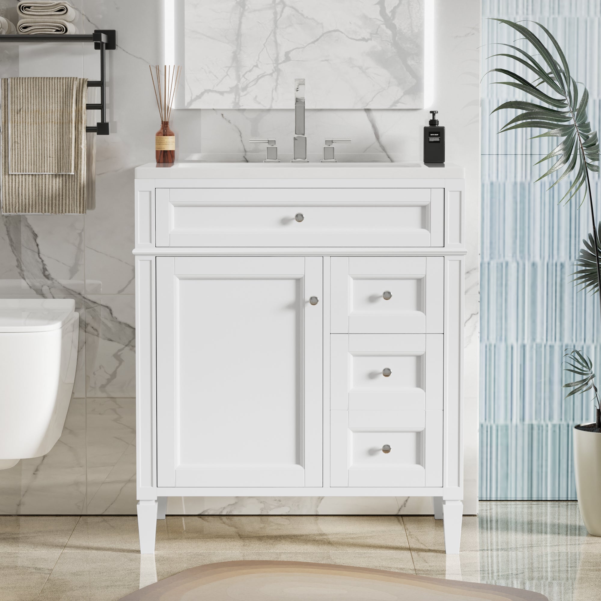 30   Bathroom Vanity With Top Sink, Modern Bathroom Storage Cabinet With 2 Drawe
