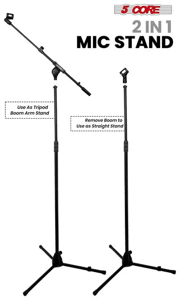 5 Core Mic Stand Adjustable Microphone Stands Floor W 180° Rotating Telescoping 
