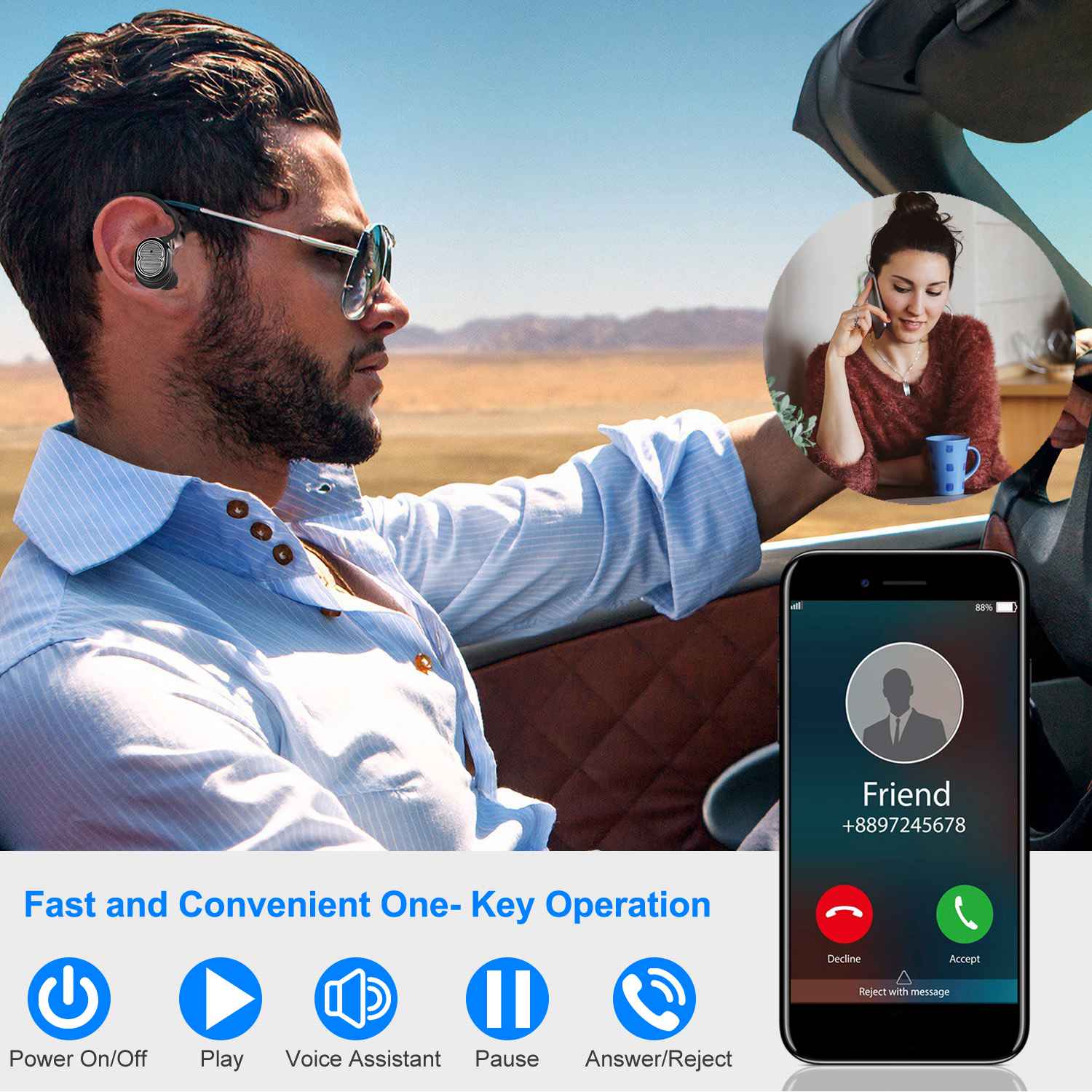 TWS Wireless 5.0 Earbuds IPX4 Touch In-Ear Stereo Earphone Noise Canceling Earpi