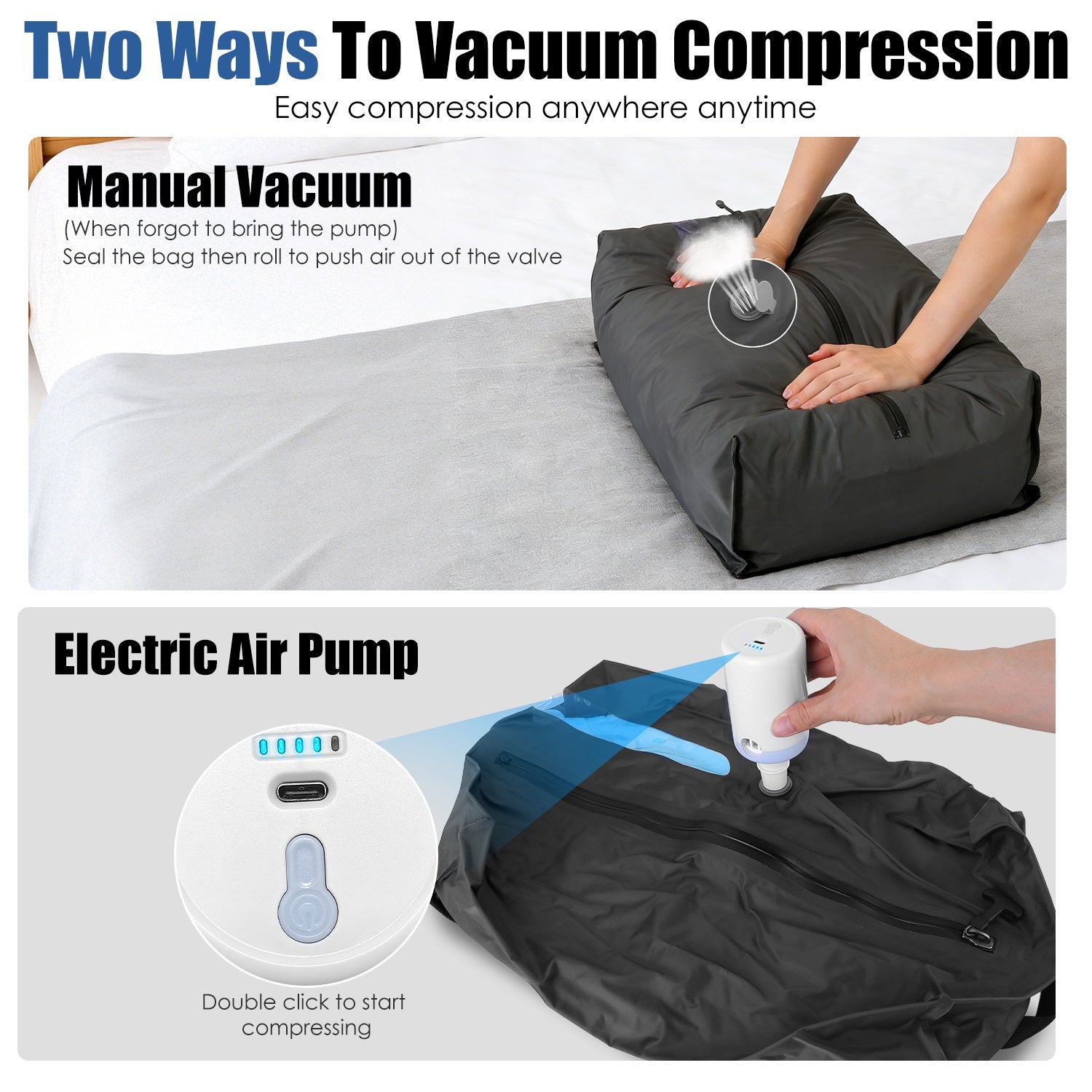 2Pcs 17L Vacuum Bags With Pump Clear Window Handle IP67 Waterproof TPU Vacuum Pa