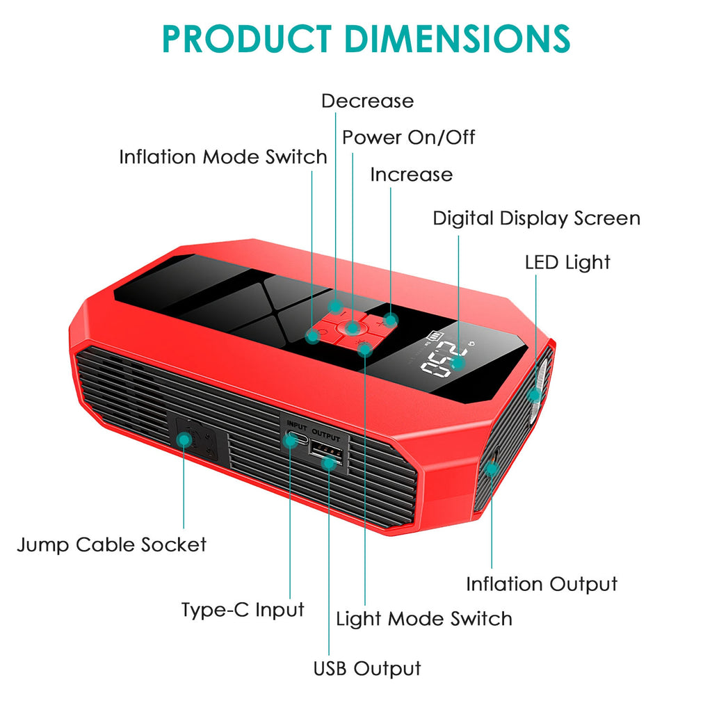 1Pc Portable Car Jump Starter Air Compressor 1500A 400PSI Car Battery Charger Ju