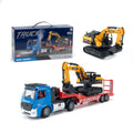 Flat Trailer Truck With Excavator Vehicles Toys, 1 50 Scale Diecast Site Trailer