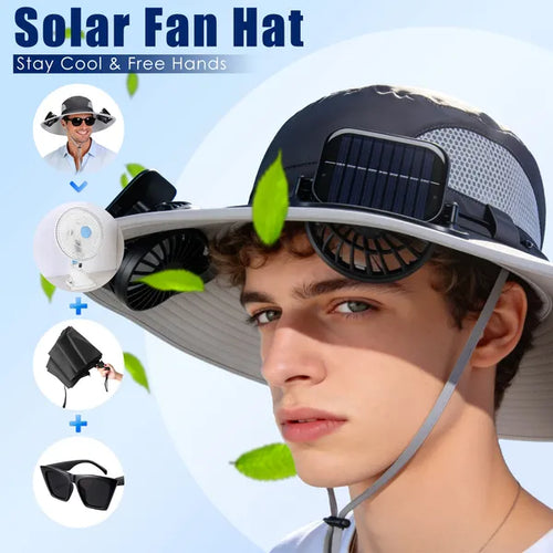 2 In 1 Solar Fan Hat UPF50 & Sun Hat With Fans Wide Brim Fishing Hat With Face C