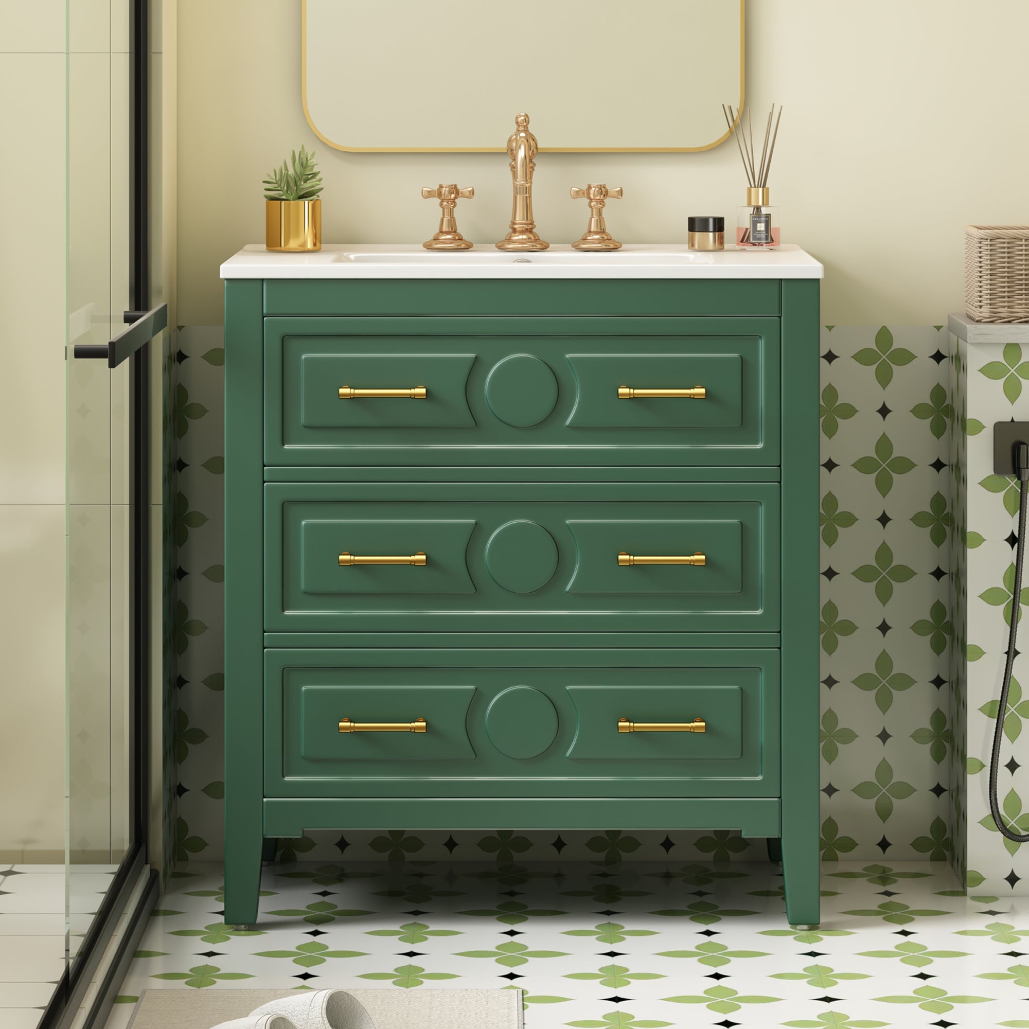 30   Bathroom Vanity With Ceramic Sink Combo, Free Standing Single Vanity Set Wi