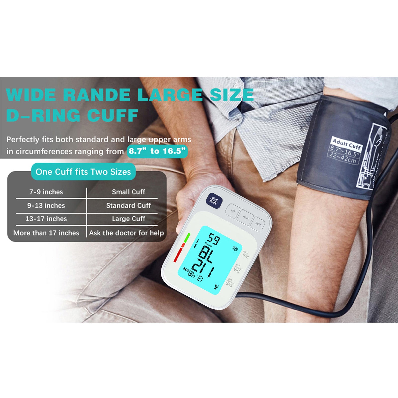 Blood Pressure Gauge LCD Display Smart Storage Portable Accurate Arm Cuff Blood 