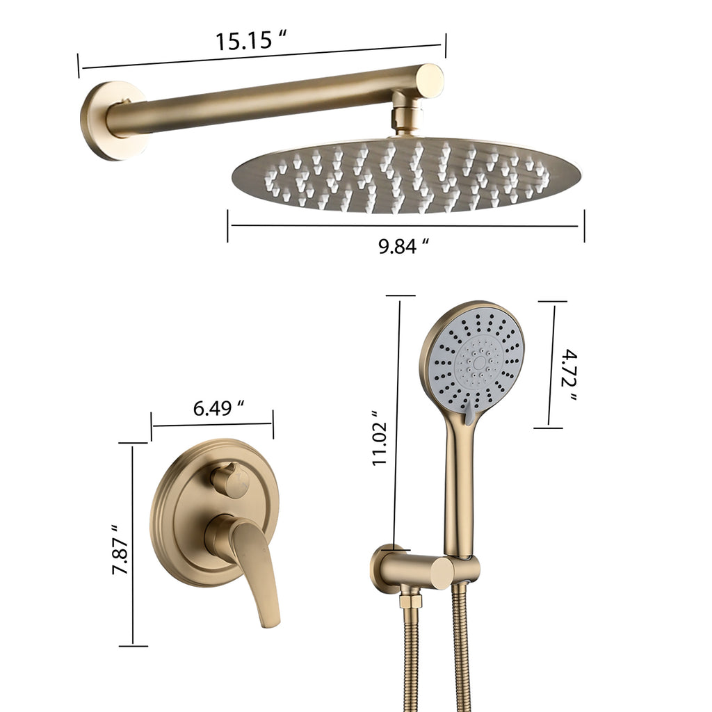 10 Inches Wall Mounted Shower With High Pressure Rain Shower Head And 5-Function