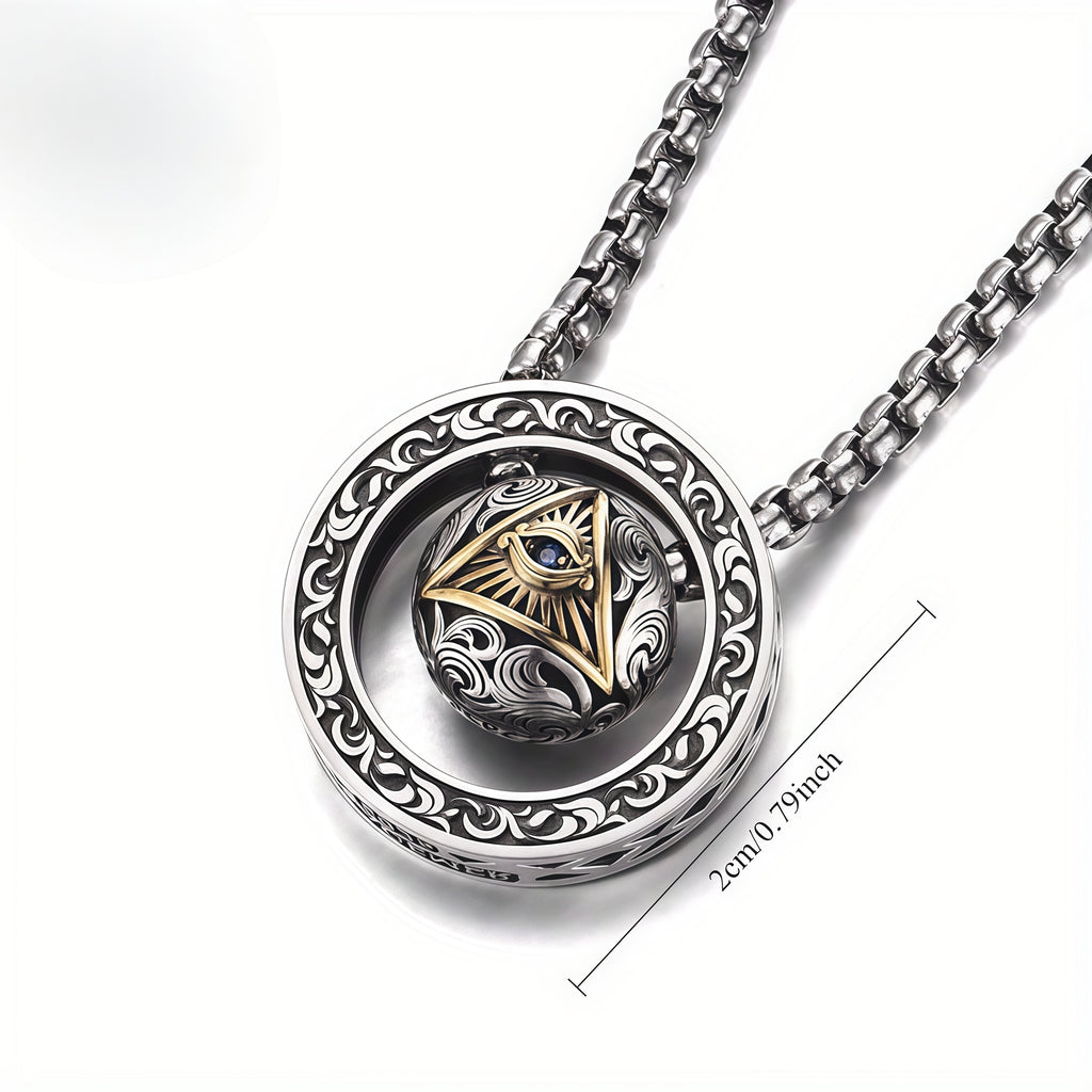Vintage All-Seeing Eye Rotatable Round Ball Circle Pendant Necklace For Men, Cop