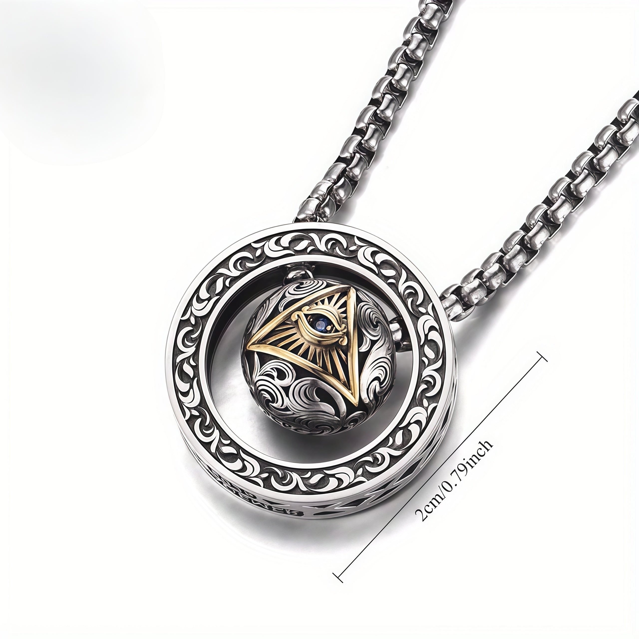 Vintage All-Seeing Eye Rotatable Round Ball Circle Pendant Necklace For Men, Cop
