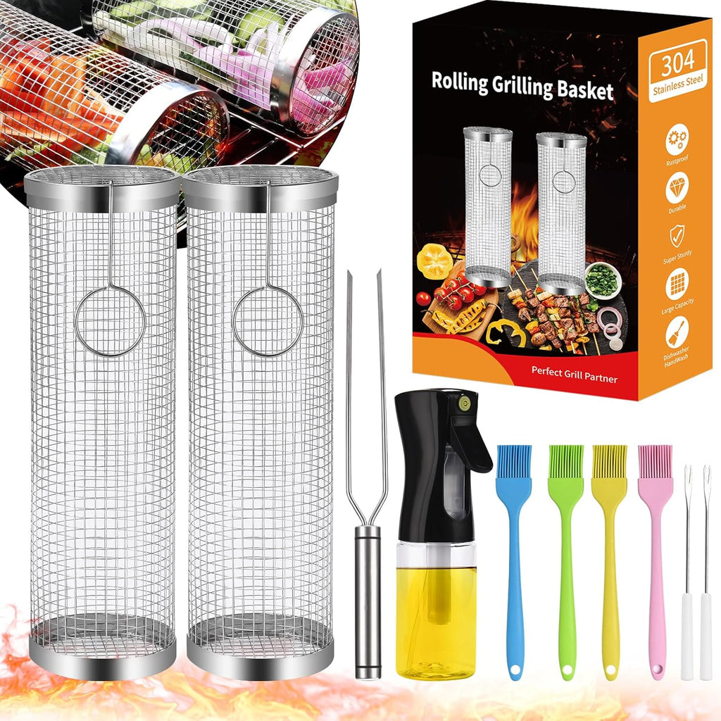 Rolling Grill Basket Grill Gifts For Men, 304 Stainless Steel, All-in-One Grilli