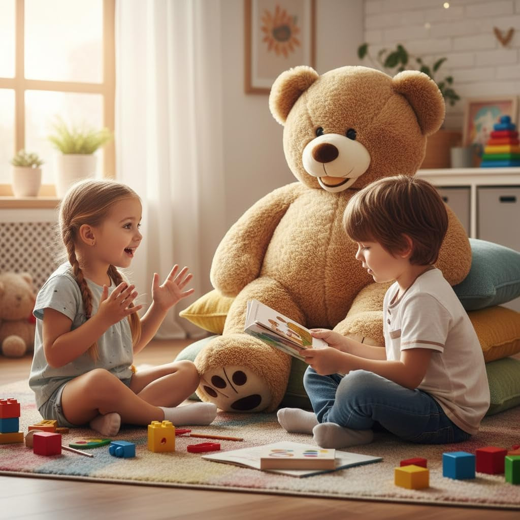 51 Inch Smile Giant Teddy Bear, Large Stuffed Bears with Big Footprints, Big Stuffed Animals Cuddly Plush Gifts for Girlfriends, Boyfriend, Brown
