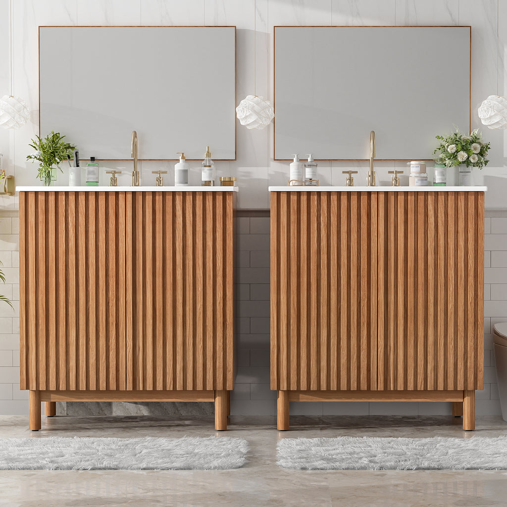 59.8  Bathroom Vanity Combo With Ceramic Sink, Traditional American Style, Woode