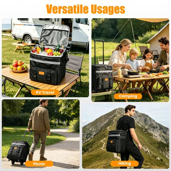 35L Rolling Cooler Bag 2-in-1 Insulated Lunch Backpack With Telescopic Handle Wh