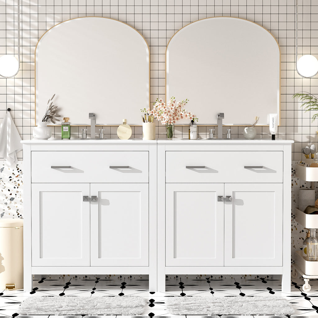 60  Modern White Bathroom Vanity Set With Double Vanities  Separate , Double Cer