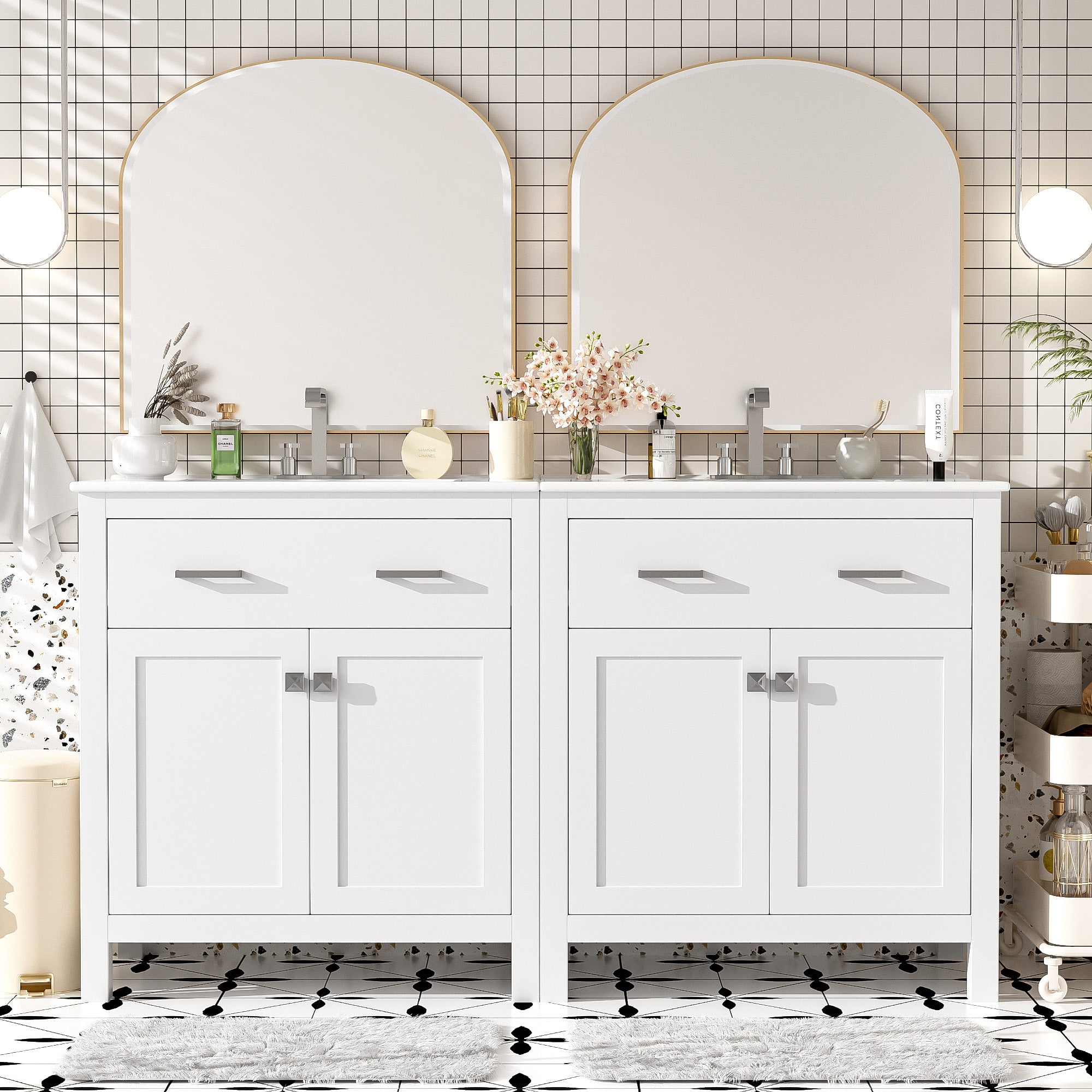 60  Modern White Bathroom Vanity Set With Double Vanities  Separate , Double Cer
