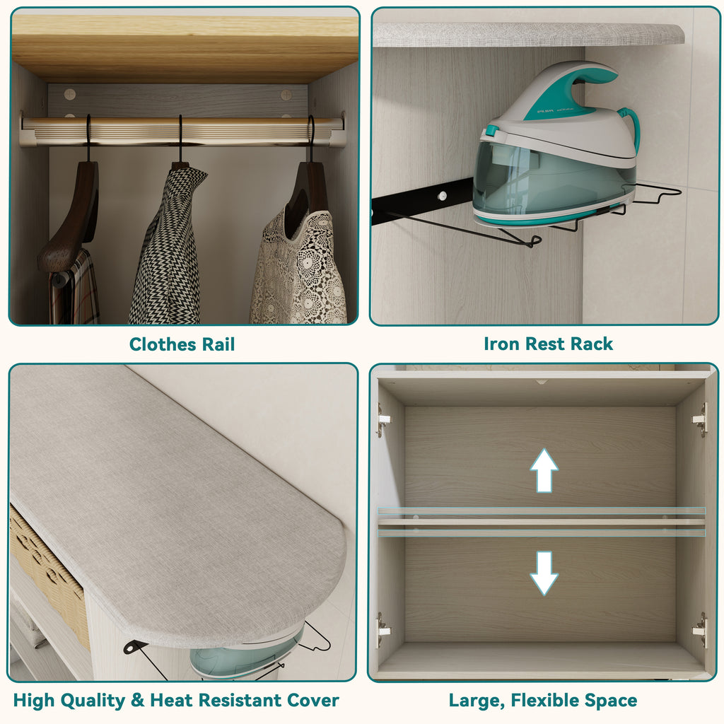 Ironing Cart With Rolling Ironing Board, Multipurpose Ironing Cabinet With Wheel