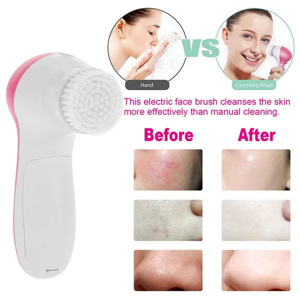 Waterproof Facial Cleansing Brush Face Spin Cleaning Brush Scrubber With 5 Brush