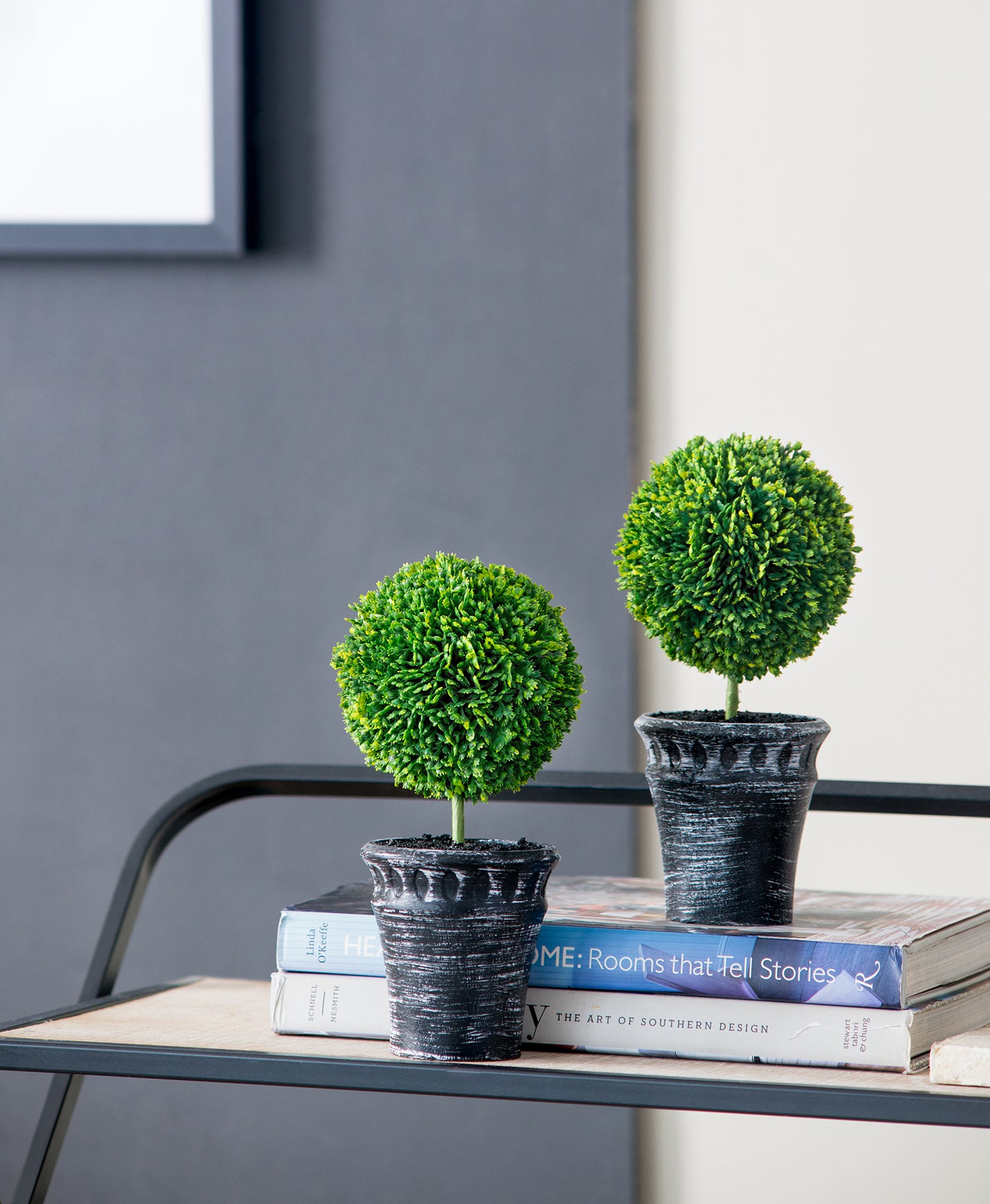 S 2 D4x9.5  Mini Faux Topiaries In Black Pot