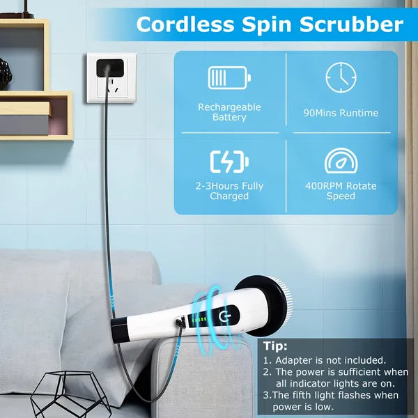 Electric Spin Scrubber Cordless Rechargeable Telescopic Cleaning Brush 8 Replace