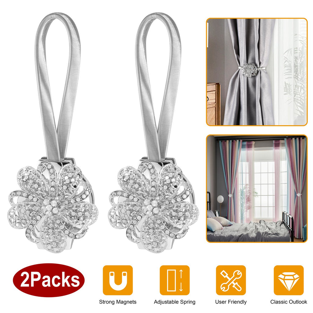 2 Packs Magnetic Curtain Tiebacks Extendable Floral Drape Holder Decorative Wind