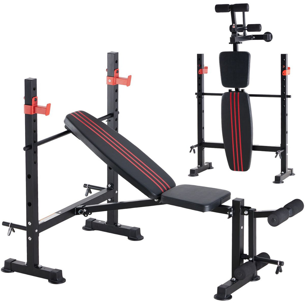 Adjustable Weight Bench With Rack, 650 LBS Capacity, Heavy Duty Foldable Bench P