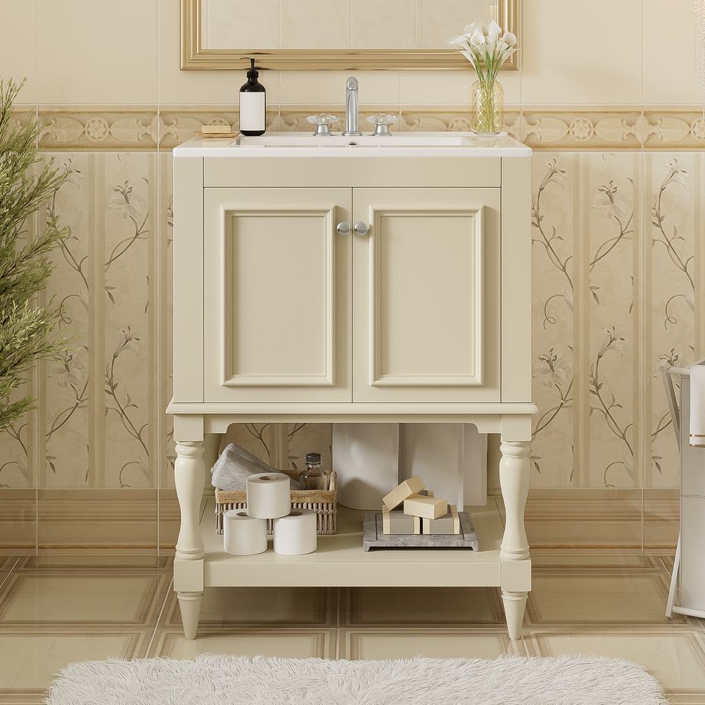 24 Inch Modern Luxury Bathroom Vanity With Ceramic Sink, Bathroom Cabinet With O