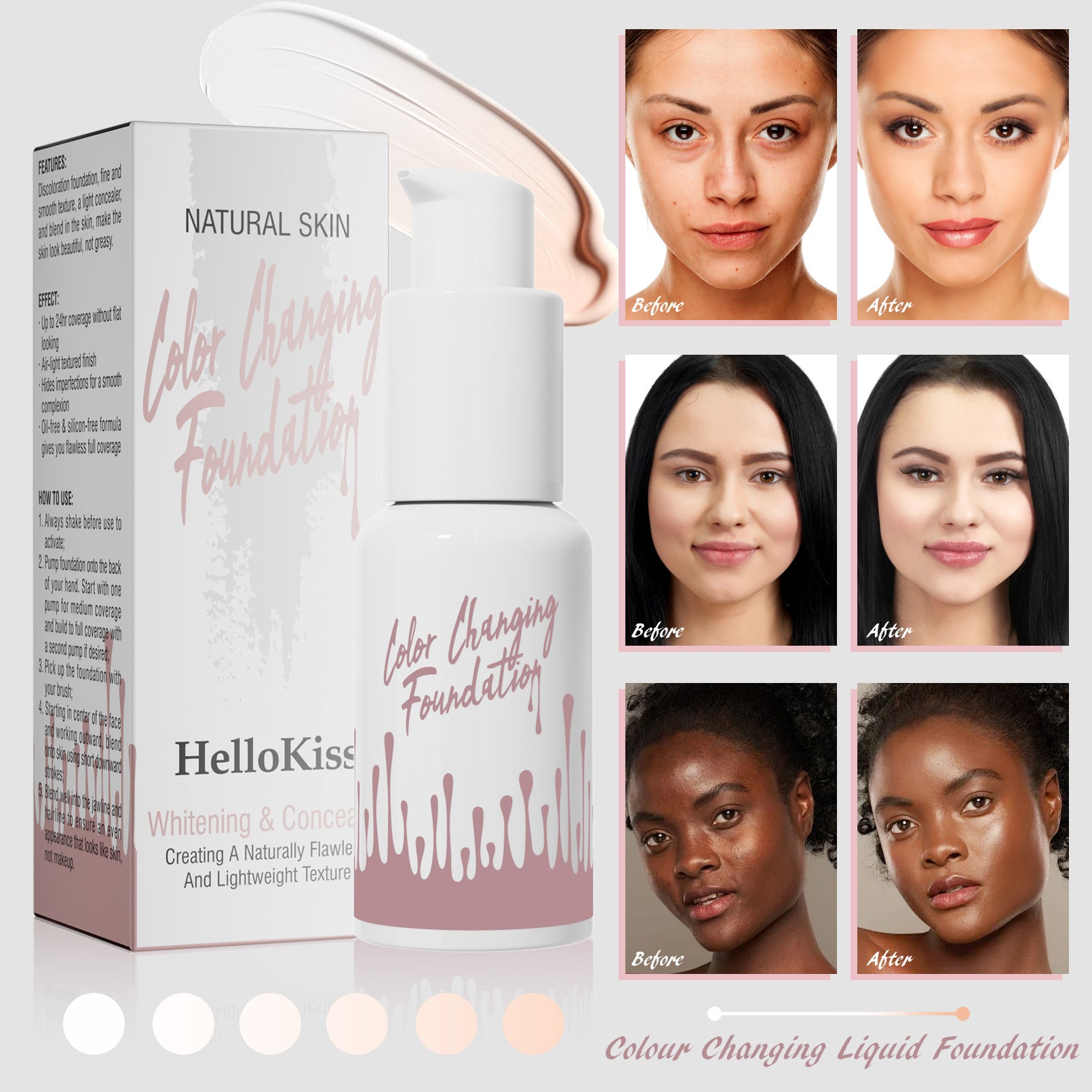 Color Changing Foundation,Color Changing Liquid Foundation Brightens And Lasts F