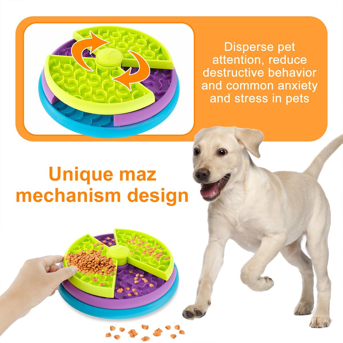 Pet Slow Food Bowl Anti Choking Cat Bowl,3in1 Interactive Dog Feeder Puzzle, Lic