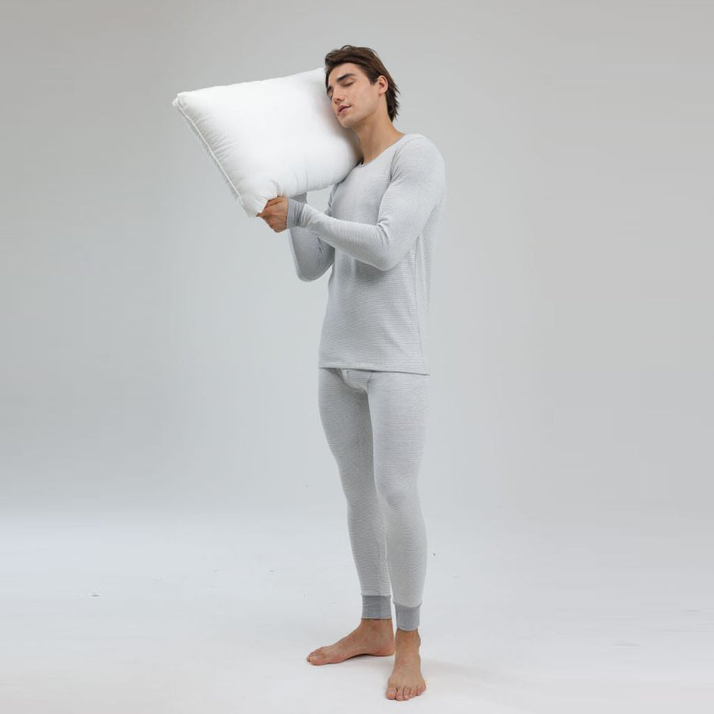 1 Set Men Thermal Underwear Set Knit Slim Fit Stylish Warm Winter Base Layer Col