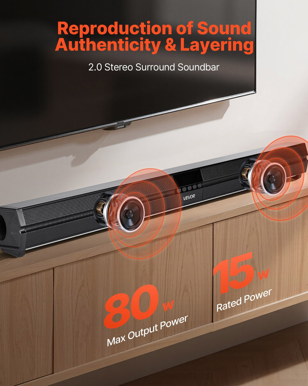 Sound Bar For Smart TV, 2.0 Channel, 32-Inch Compact Soundbar TV Speakers For Pr