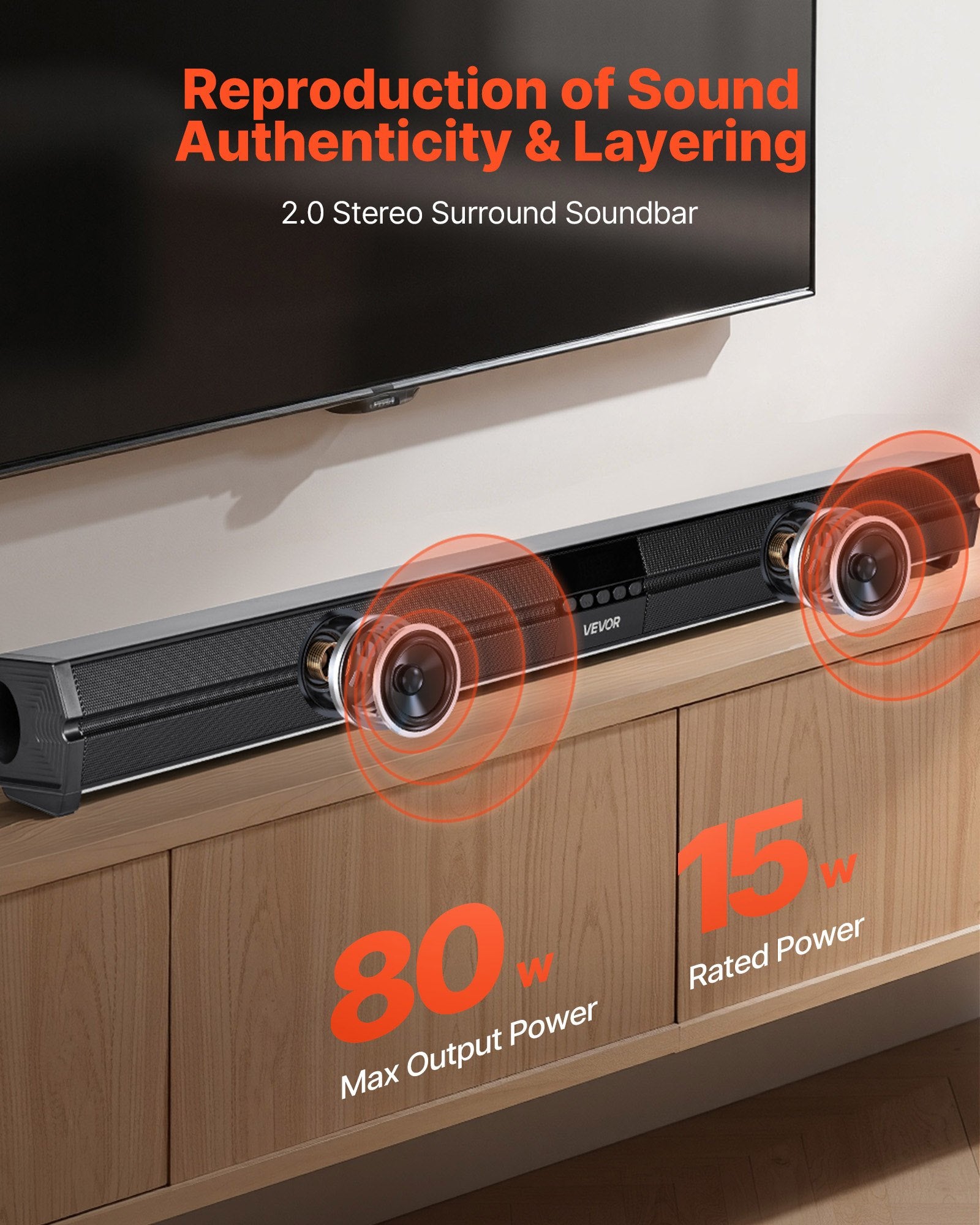 Sound Bar For Smart TV, 2.0 Channel, 32-Inch Compact Soundbar TV Speakers For Pr