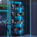 4-Tier Glass Display Shelf With RGB Lights, LED Lighted Curio Cabinet With Adjus